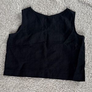 100% linen Black Sleeveless Crop Top